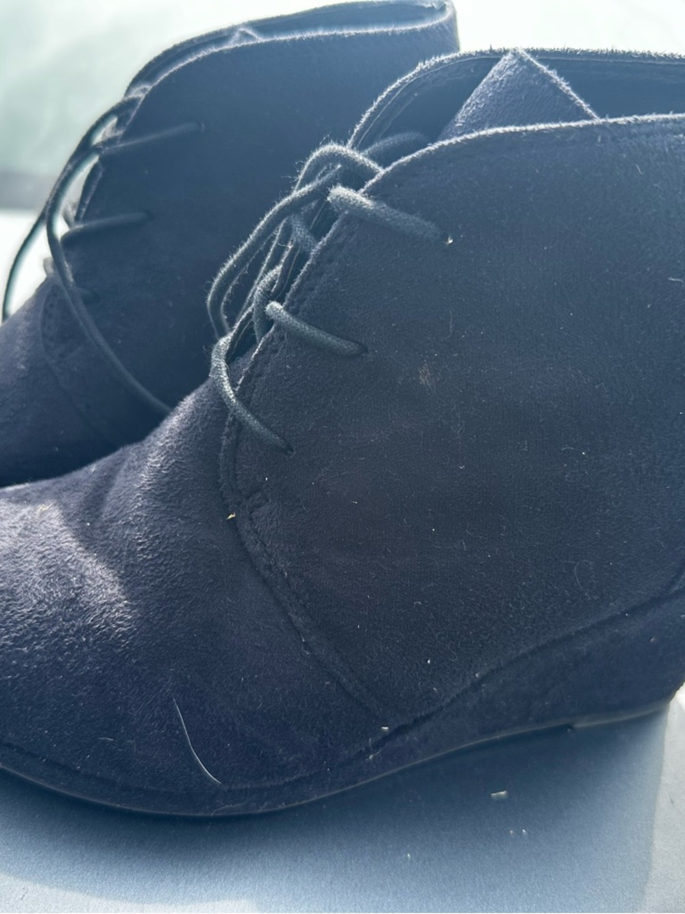Black Suede Lace-Up Wedge Ankle Boots - Embossed Insole